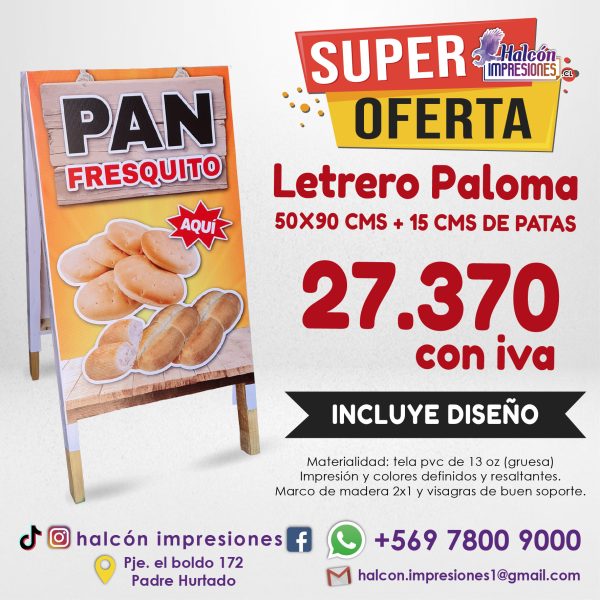 letrero paloma 50x90 cms letrero paloma 50x90 cms