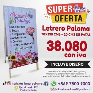 PALOMA 70X130 letrero paloma, leterro para almacen, letrero paloma para negocios