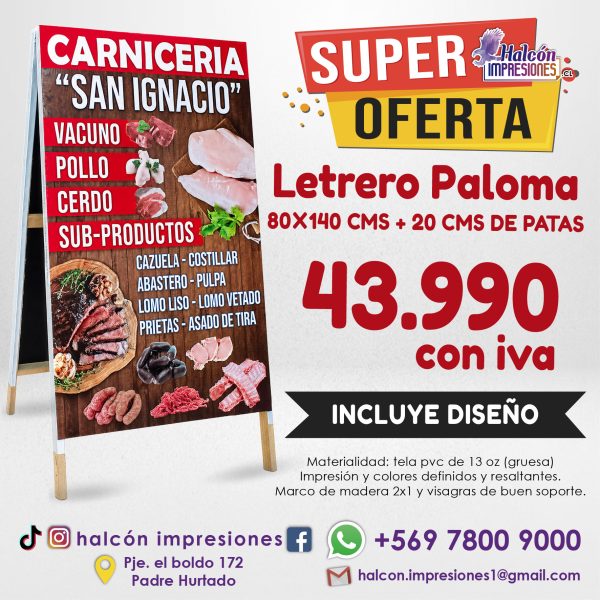 letrero paloma, leterro para almacen, letrero paloma para negocios