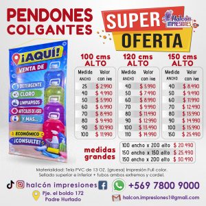 PENDONES, PENDONES COLGANTES, LIENZOS, PANCARTA, PANCARTAS, PUBLICIDAD, IMPRESIONES, IMPRESION PARA EXTERIOR, TRABAJOS PARA NEGOCIOS, PENDON PARA ALMACEN